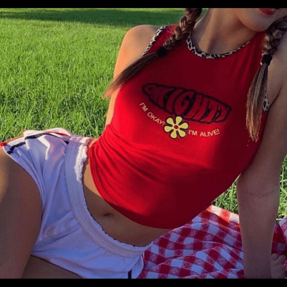 IM OK IM ALIVE BABY TANK IN RED